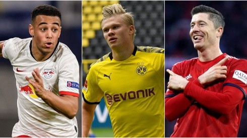 Bundesliga 2020-2021: Tyler Adams of Leipzig (left), Erling Haaland of Borussia Dortmund (center) and Robert Lewandowski of Bayern (Getty).