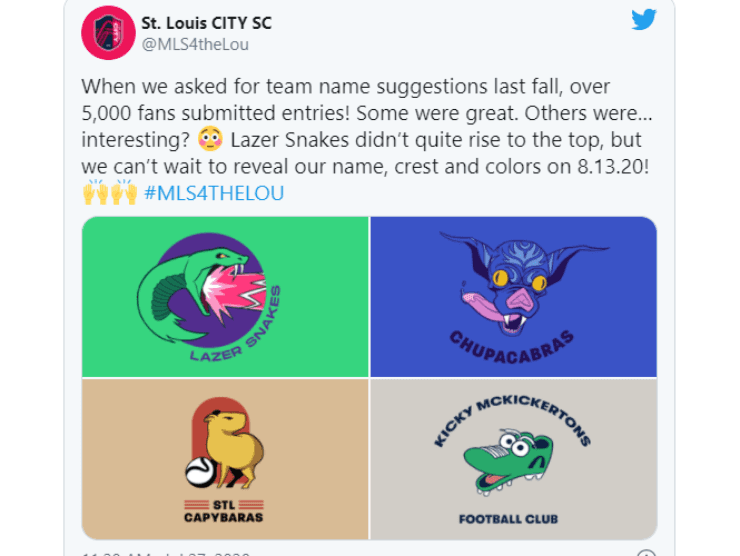 Some of the team&#039;s suggested names were... creative. (St. Louis CITY SC Twitter)