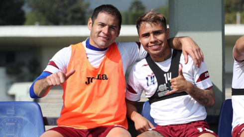 Pablo Aguilar y Misael Domínguez en un entrenamiento
