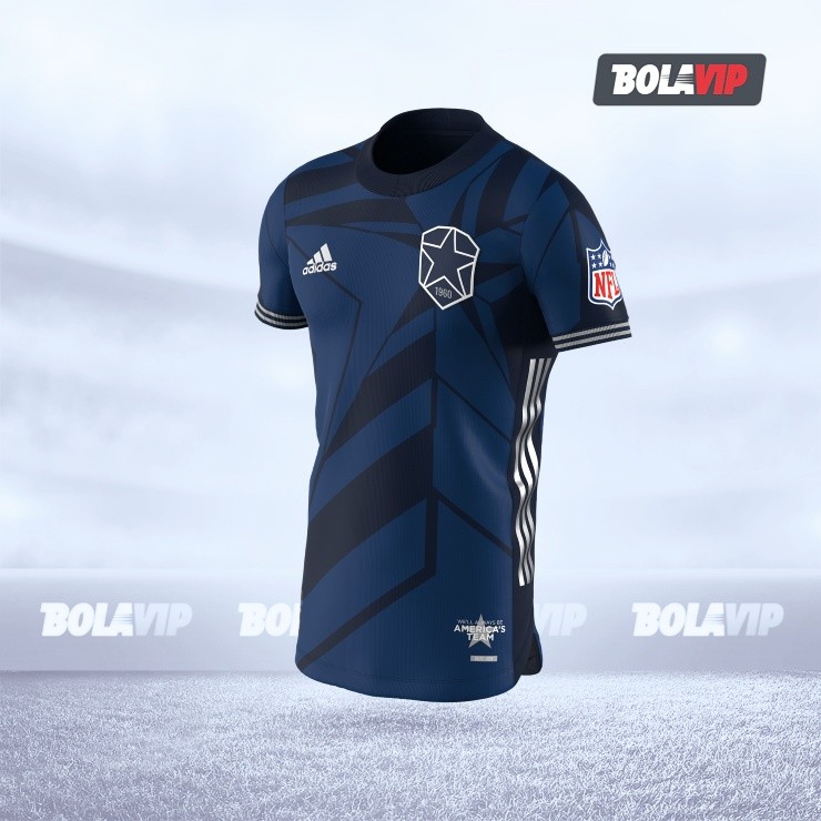 The Dallas Cowboys home soccer jersey from the front.