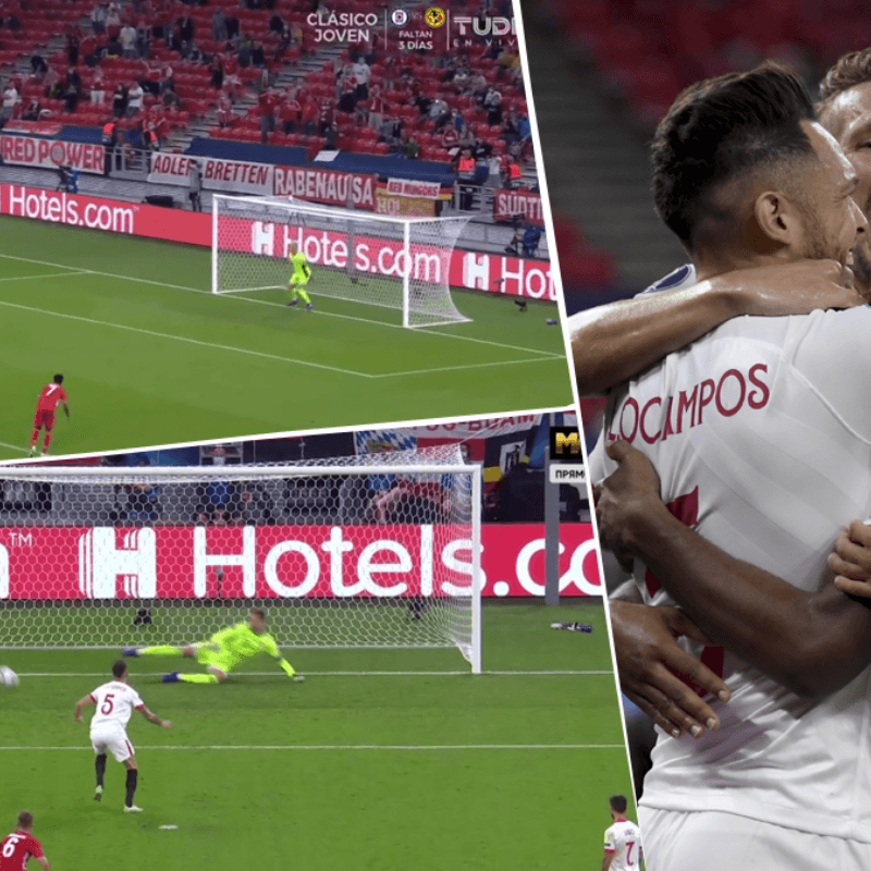 ¡Sorprendió Sevilla! Ocampos engañó a Neuer de penal y le marcó al Bayern