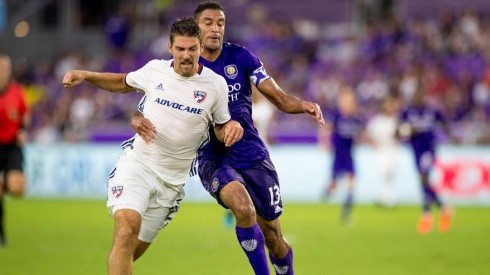 Orlando City forward Tesho Akindele (right) during the MLS soccer match between the Orlando City SC and FC Dallas. (Getty)