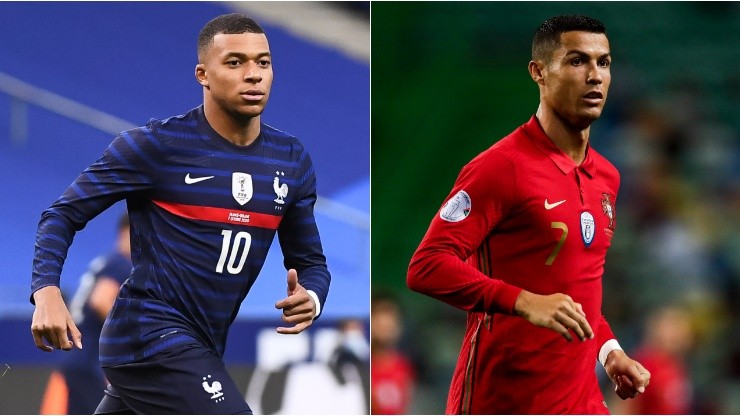 France's Kylian Mbappe (left) and Cristiano Ronaldo of Portugal (right). (Getty)