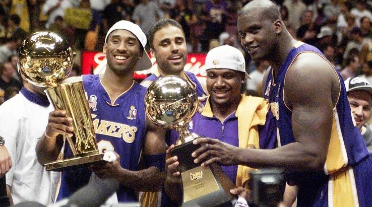 Three times in a row, Shaq won the NBA championship and NBA Finals MVP in 2000, 2001, and 2002. (Getty)