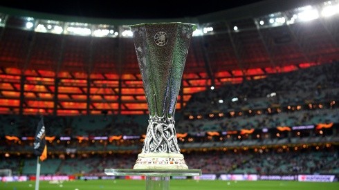 A detailed view of the Europa League Trophy. (Getty)