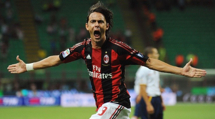 Filippo Inzaghi of AC Milan celebrates his goal during the Serie A match between AC Milan and US Lecce. (Getty Images)