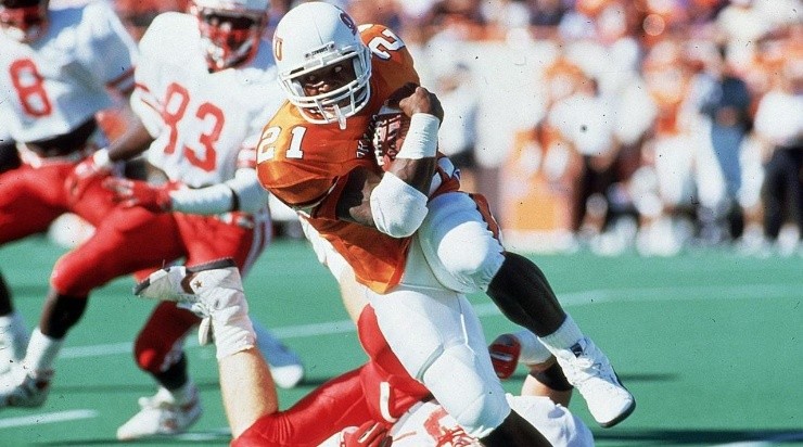 Barry Sanders in his NCAA days. (Getty)