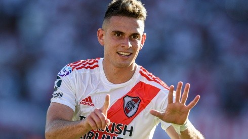 River Plate's Rafael Santos Borré celebrates after scoring a goal (Getty).