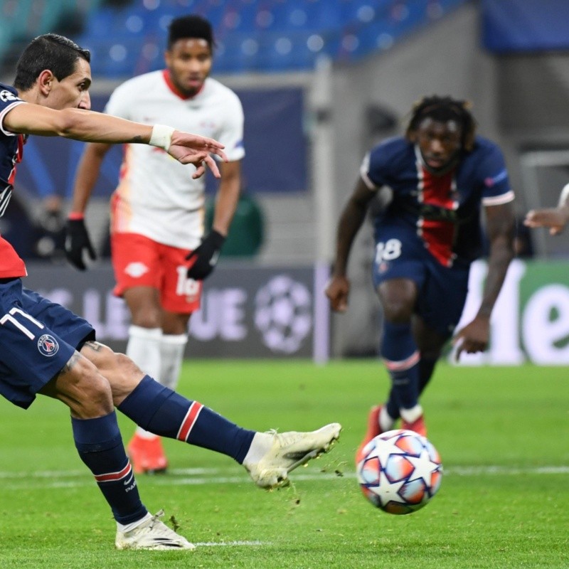 A Di María le atajaron un penal en RB Leizpig-Paris Saint-Germain