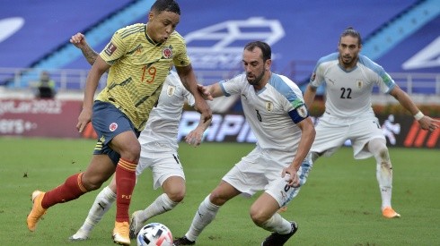 La Selección Colombia en partido de Eliminatorias contra Uruguay en Barranquilla.