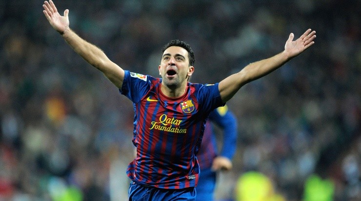 Xavi Hernandez of Barcelona celebrates after Barcelona scoring a goal. (Getty)