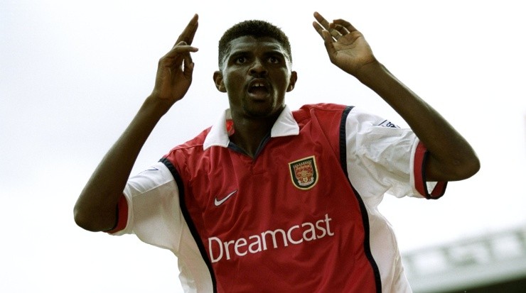 Nwankwo Kanu of Arsenal celebrates after scoring during the FA Carling Premiership match against Watford. (Getty)