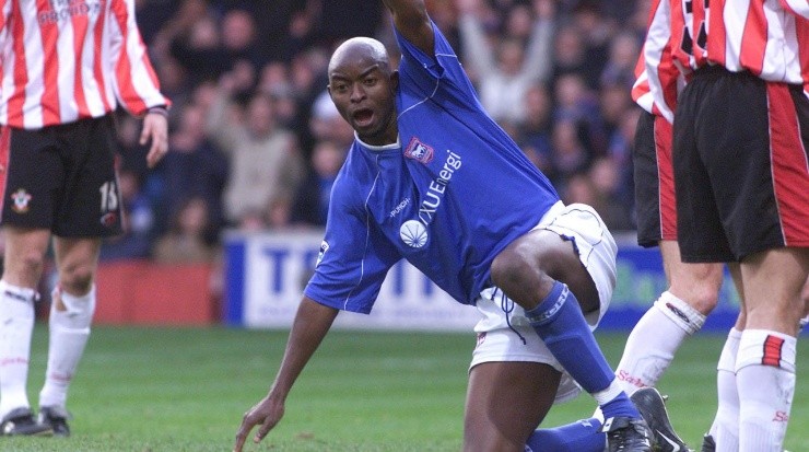 Finidi George celebrates scoring for Ipswich Town in his side’s 3-1 defeat to Southampton. (Getty)