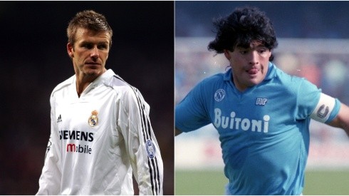 David Beckham (left) and Diego Maradona. (Getty)