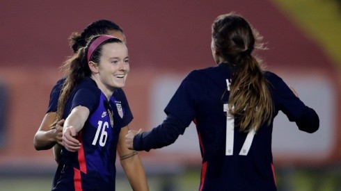 Rose Lavelle celebrates after scoring USWNT's first goal. (Getty)