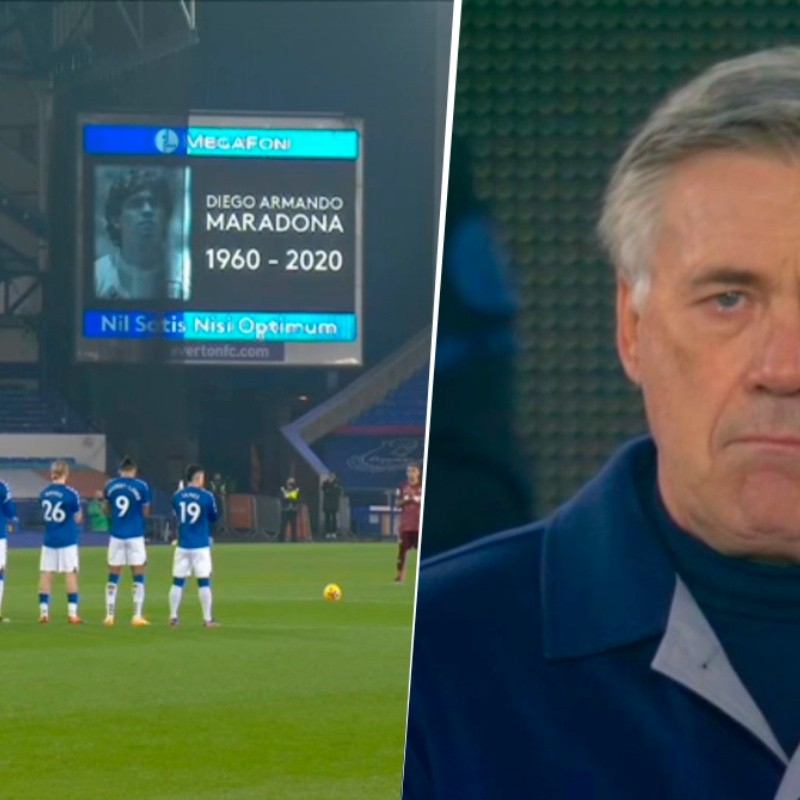 Everton homenajeó a Maradona y le brotaron las lágrimas a Ancelotti