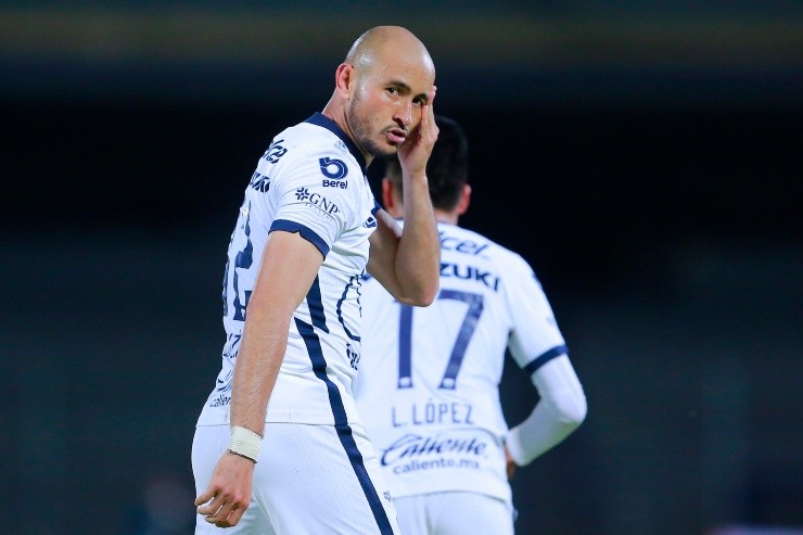 CIUDAD DE MEXICO, MEXICO - DICIEMBRE 6: Carlos Gonzalez del Pumas en festejo despues de anotar el tercer gol de su equipo durante el juego de vuelta de las Semifinales del Torneo Guard1anes 2020 de la Liga BBVA MX en el Estadio Olímpico Universitario el 6 de Diciembre de 2020 en la Ciudad de Mexico, Mexico. (Foto: Mauricio Salas/JAM MEDIA)