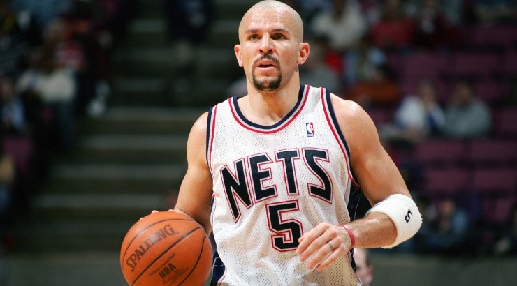 Jason Kidd of the New Jersey Nets brings the ball upcourt during the game against the Orlando Magic. (Getty)