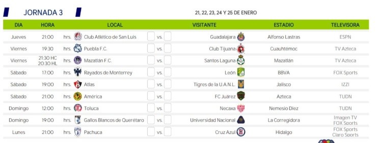 Liga MX 2021 Matchday 3. (ligamx.net)