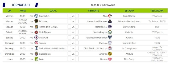 Liga MX 2021 Matchday 11. (ligamx.net)