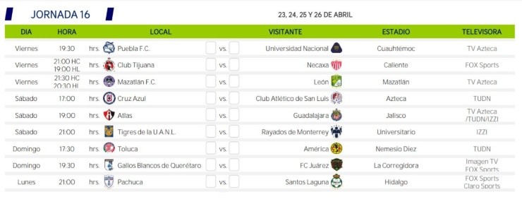 Liga MX 2021 Matchday 16. (ligamx.net)