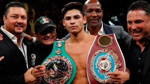 Ryan Garcia poses after defeating Romero Duno in a lightweight fight. (Getty)