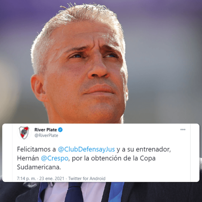 El tuit de River para Crespo tras ser campeón con Defensa y Justicia