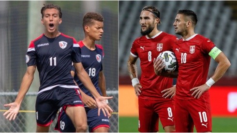 The Domincan Republic national team players (left) and Serbia national team players (right). (Concacaf, Getty)