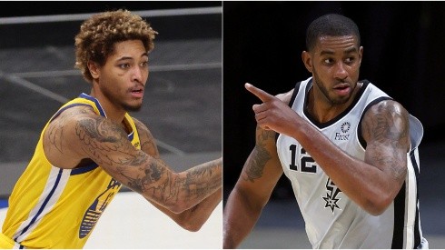 Kelly Oubre Jr. (left) of the Golden State Warriors and LaMarcus Aldridge (right) of the San Antonio Spurs. (Getty)