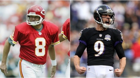 Morten Andersen (left) of the Kansas City Chiefs and Justin Tucker (right) of the Baltimore Ravens. (Getty)