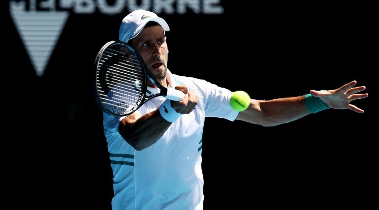 Novak Djokovic of Serbia plays a backhand with the Wilson Clash 100 Tennis Racquet. (Getty)