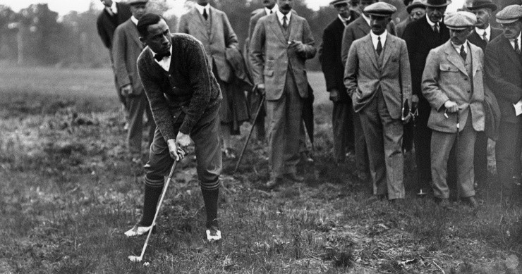 Walter Hagen of the USA in action during a golf match against England in 1920. (Getty)