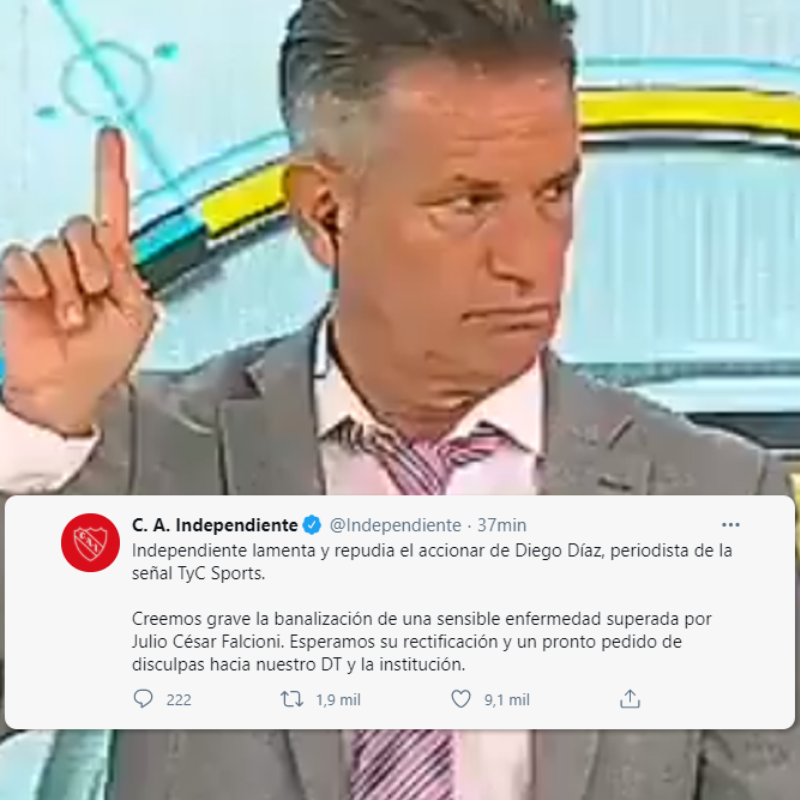 El posteo de Independiente contra Diego Díaz por su burla a Falcioni