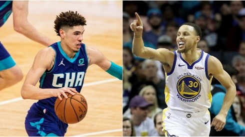 LaMelo Ball (left) & Stephen Curry. (Getty)