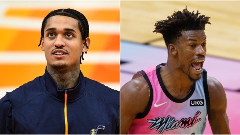 Jordan Clarkson (left) of the Utah Jazz and Jimmy Butler (right) of the Miami Heat. (Getty)