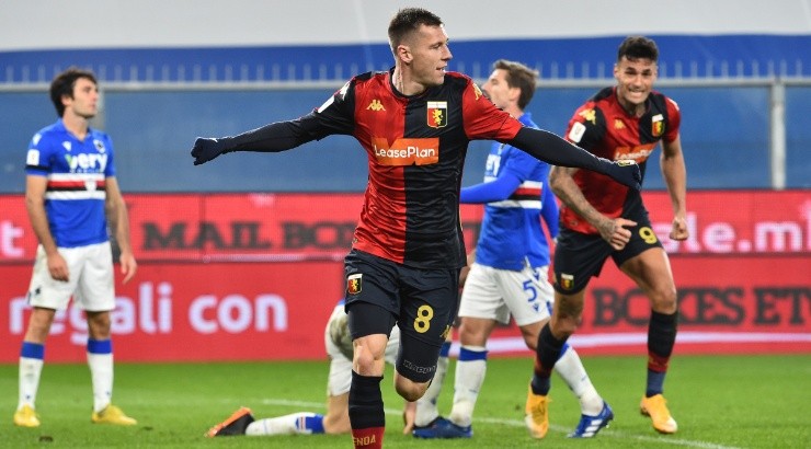 Lukas Lerager of Genoa celebrates after scoring against Sampdoria. (Getty)