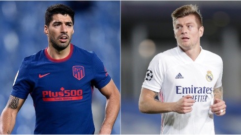 Luis Suarez of Atletico Madrid (left) andToni Kroos of Real Madrid (right). (Getty)