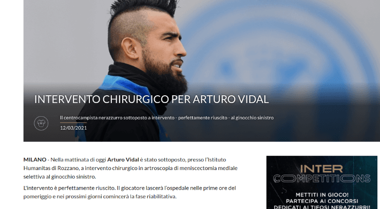 Comunicado oficial del Inter por Arturo Vidal