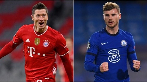Robert Lewandowski of Bayern (left) and Timo Werner of Chelsea (right). (Getty)