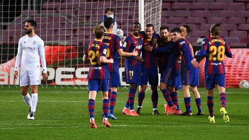 La celebración de los jugadores de Barcelona.