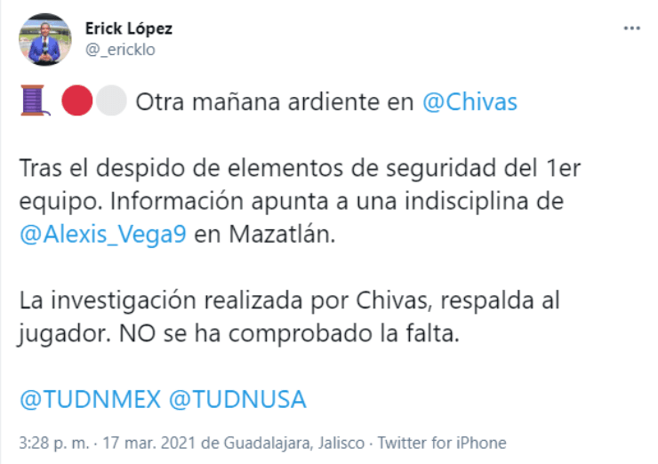 Alexis Vega Chivas ¿indisciplina?