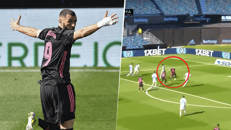 Video: a Benzema le dieron un metro, la puso al lado del palo y destrabó el partido ante el Celta