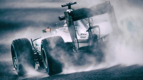 A Formula 1 driver drives during practice.
