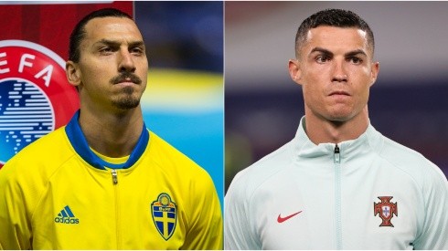 Zlatan Ibrahimovic of Sweden (left) and Cristiano Ronaldo of Portugal (right).