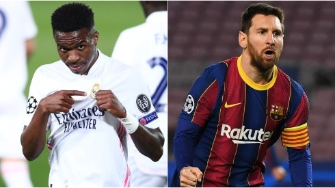 Vinicius Junior of Real Madrid (left) and Lionel Messi of Barcelona (right).