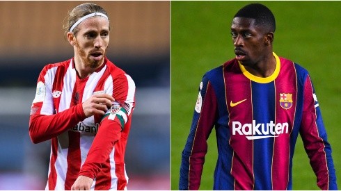 Iker Muniain of Athletic Club (left) and Ousmane Dembele of Barcelona (right).