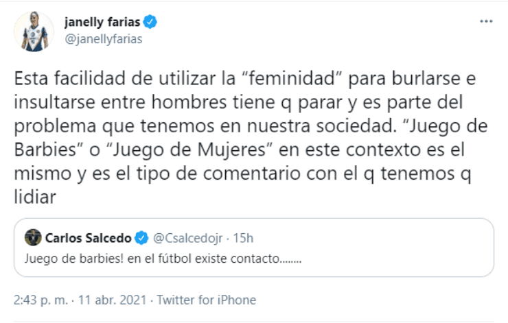 Janelly Farías de América sobre Carlos Salcedo