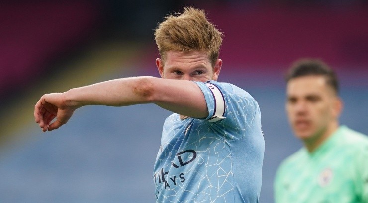 Kevin De Bruyne of Manchester City reacts during a game. (Getty)