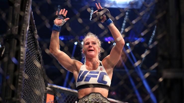Holly Holm of the United States celebrates victory over Ronda Rousey (Getty)
