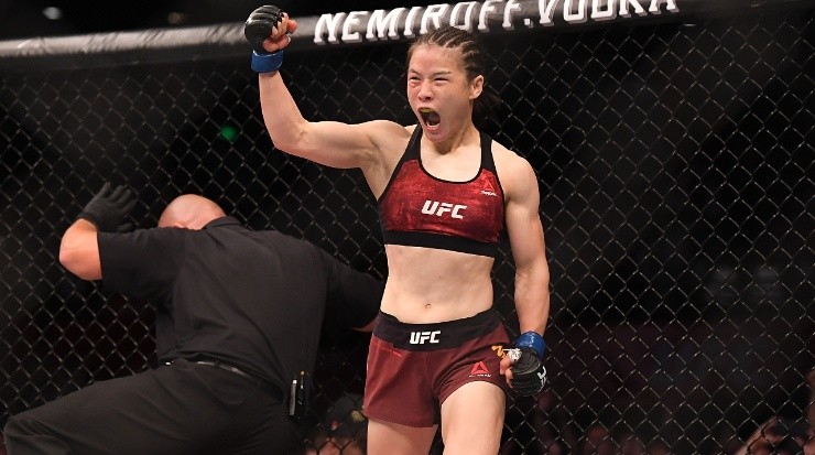 Zhang Weili of China celebrates after her victory over Jessica Andrade (Getty)